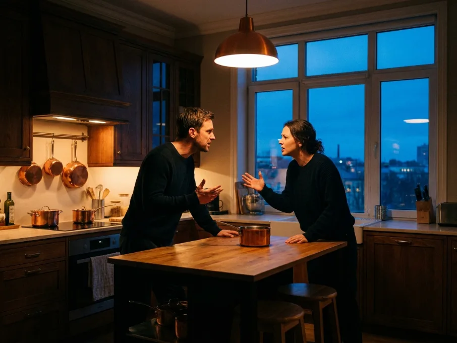 Casal tendo uma discussão na cozinha