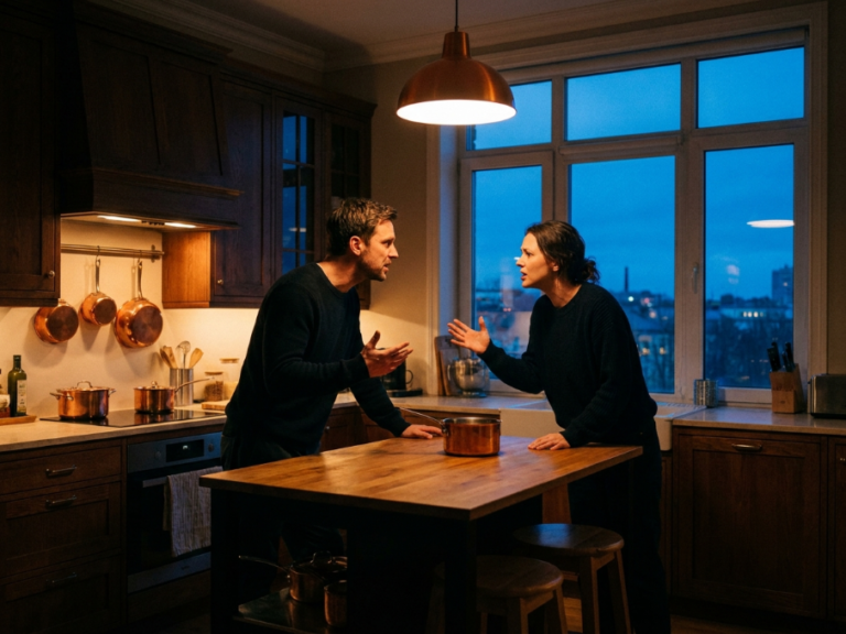 Casal tendo uma discussão na cozinha
